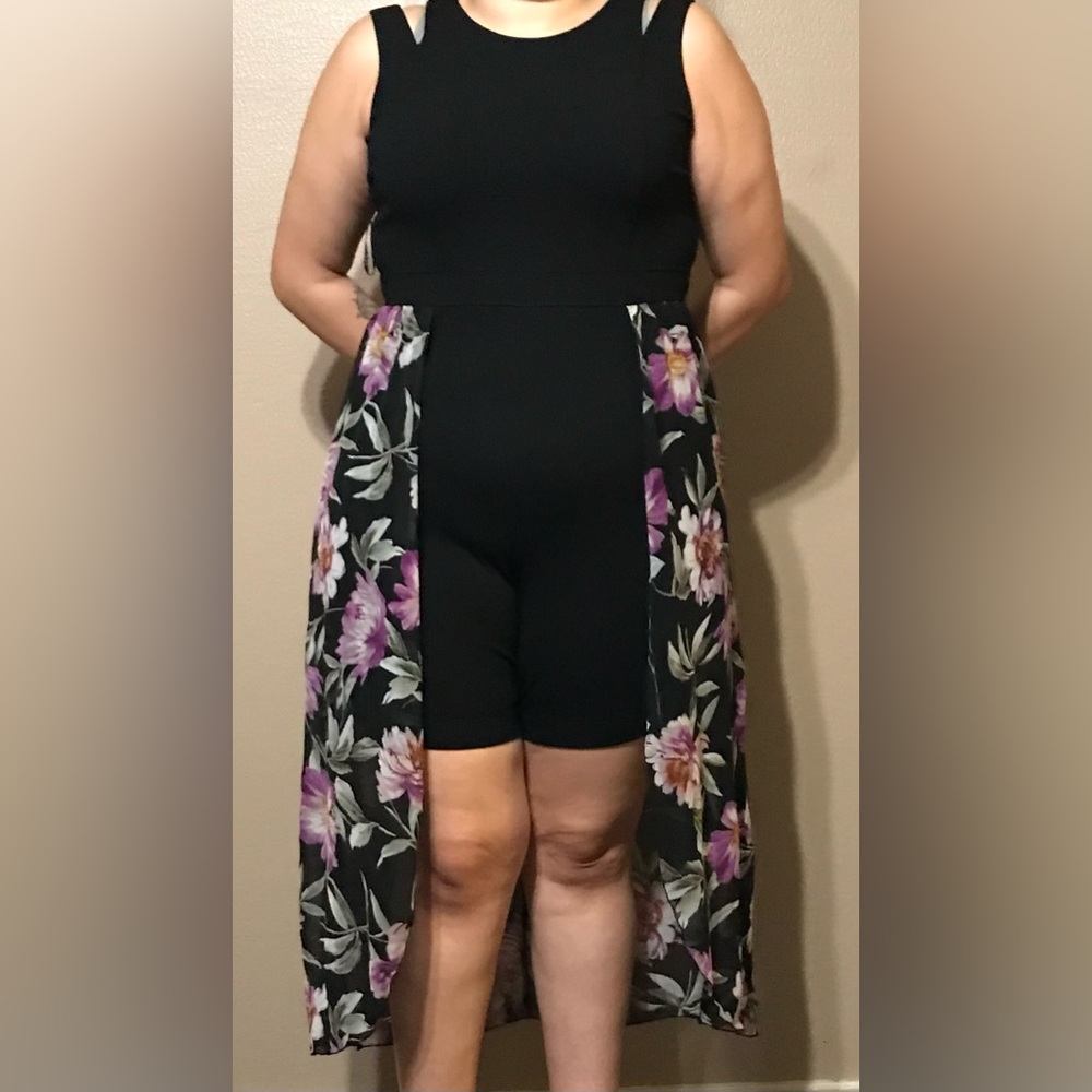 Alexa B Nites Floral Black Romper Dress Size 14